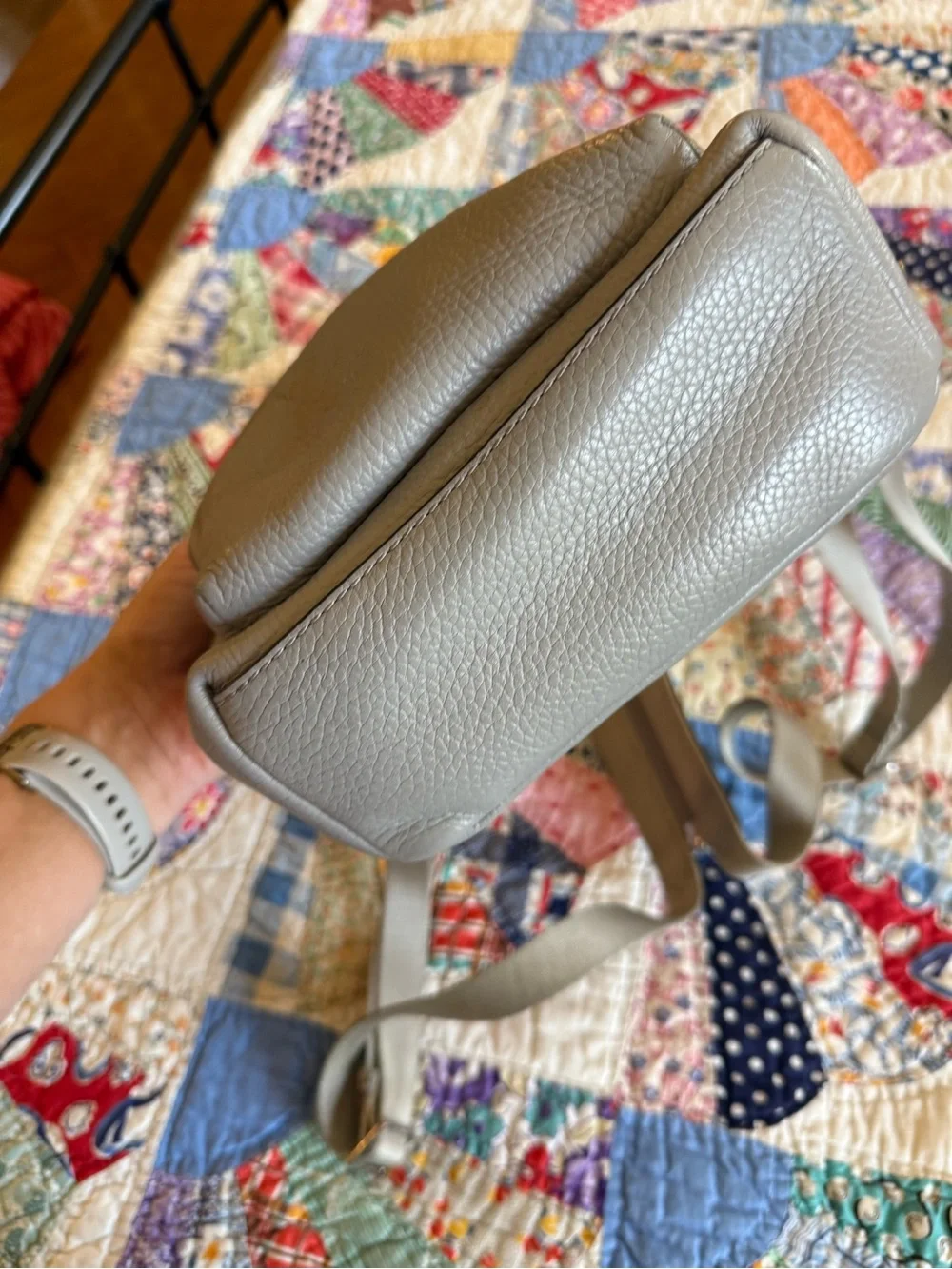 Michael Kors Pebbled Leather Mini Backpack in Light Gray with Gold Hardware